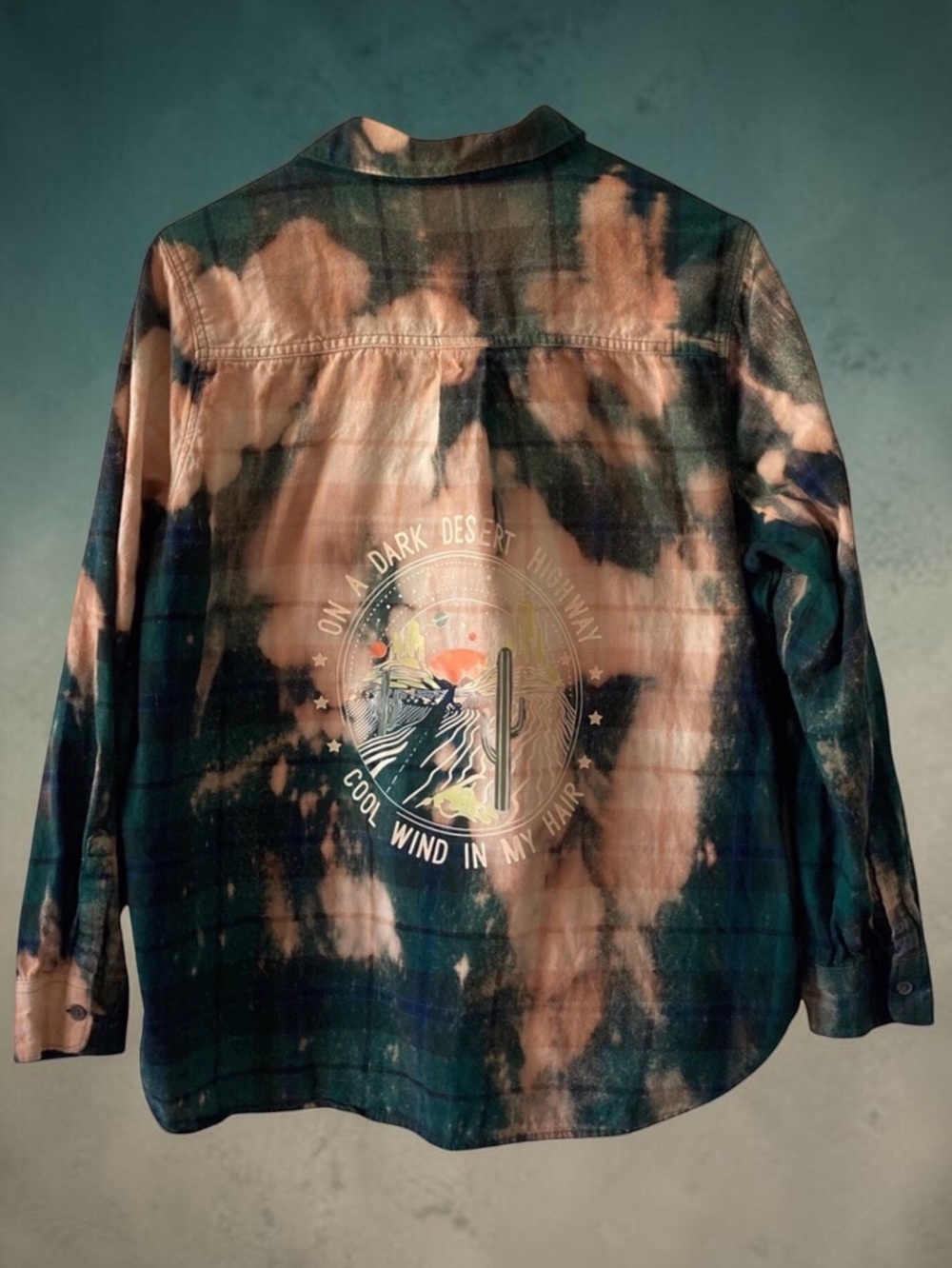 Plaid Flannel Shacket XL Desert Highway Graphic Handcrafted Upcycled